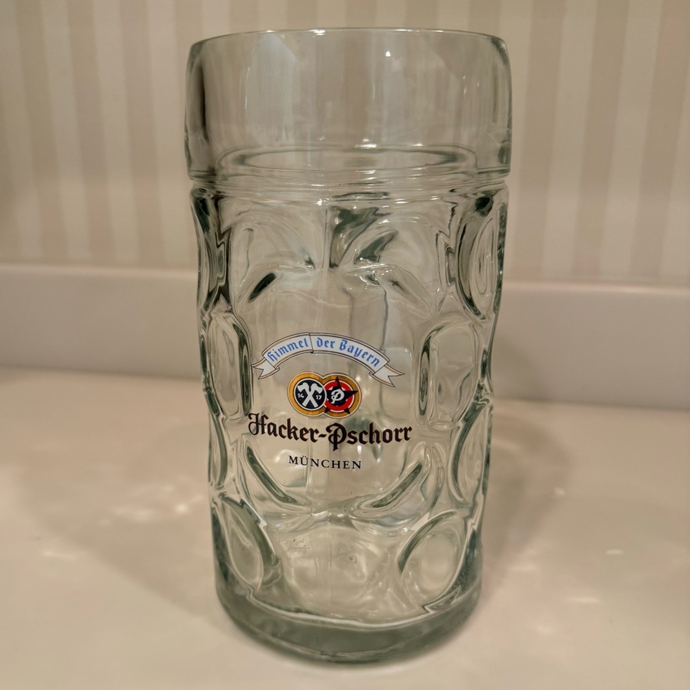 Hacker Pschorr Himmel der Bayern 1 Liter Large Dimpled Glass Beer Stein Munchen - Picture 3 of 15